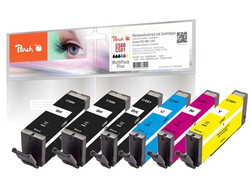 [90007244 1142515] Peach Tintenset Canon PGI-580 / CLI-581 2x BK, 1x PBK, C, M, Y