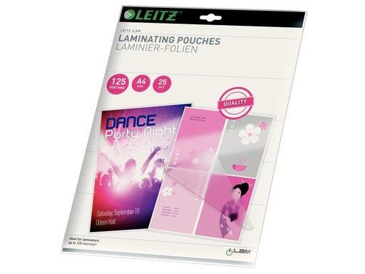 [90072825 627371] Leitz Laminierfolie A4, 125 µm, 25 Stück, Glänzend