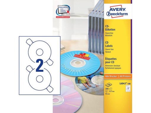 [90073609 479866] Avery Zweckform CD-Etiketten L6043 Ø 117 mm