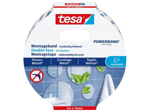 [90073636 491933] tesa Montageband 5 m x 19 mm für Fliesen + Metall