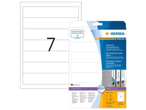 [90075752 1060686] HERMA Ordneretiketten 10155 192 x 38 mm ablösbar, Weiss