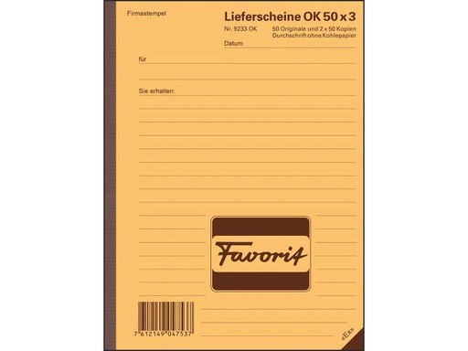 [90075877 1094173] Favorit Durchschreibeblock 9233OK A5 50 Blatt