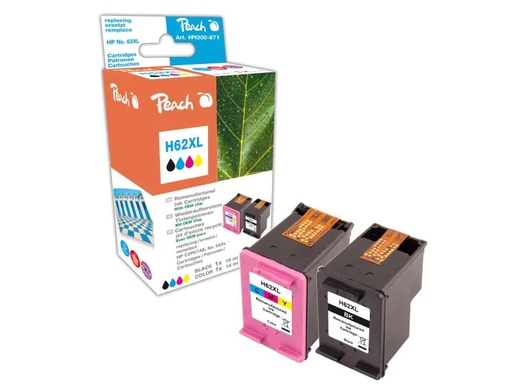 [90076601 464964] Peach Tintenset HP Nr. 62XL C, M, Y, BK