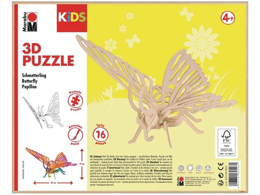 [90077016 994501] Marabu Holzartikel 3D Puzzle, Schmetterling