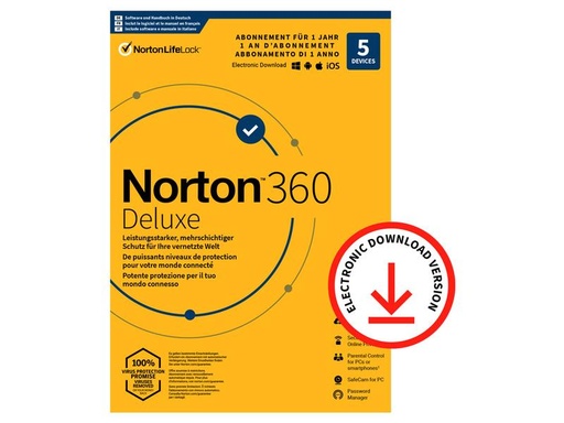 [90077658 1046714] Norton Norton 360 Deluxe ESD, 5 Device, 1 Jahr