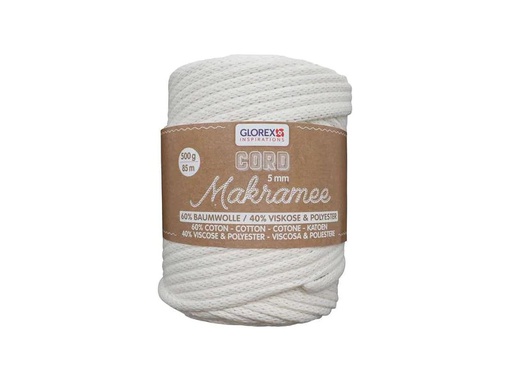 [90080037 1162200] Glorex Wolle Makramee Cord gewebt 85 m x 5 mm, 500 g, Weiss