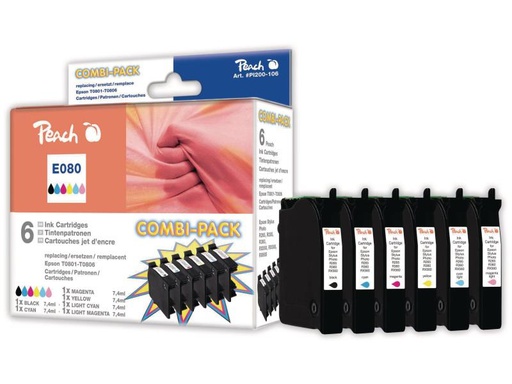 [90080485 314107] Peach Tintenset Epson T0807 BK, C, M, Y