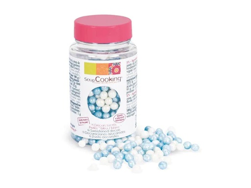 [90080672 478361] ScrapCooking Zuckerdekore Perlen weiss / blau 55 g