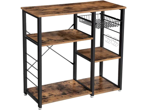 [90082181 1171297] VASAGLE Küchenregal mit Drahtkorb 90 x 84 cm, Braun/Schwarz