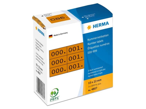 [90082432 1123689] HERMA Nummer-Etiketten 4807 10 x 22 mm, Braun