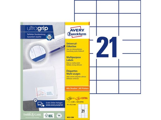 [90082633 926245] Avery Zweckform Universal-Etiketten 3652 70 x 42.3 mm, 220 Blatt