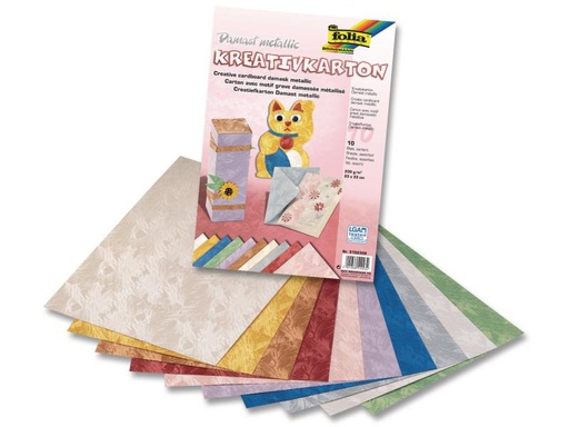 [90082942 599663] Folia Bastelkarton Damast Farbig sortiert