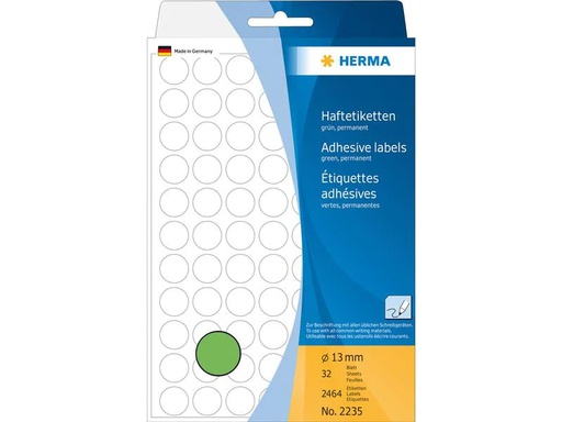 [90083345 1136300] HERMA Vielzweck-Etiketten 2235 Ø 13 mm, 32 Blatt, Grün
