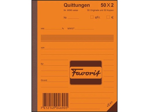 [90000814 1211613] Favorit Durchschreibeblock 111 x 144 mm Quittungen, Weiss