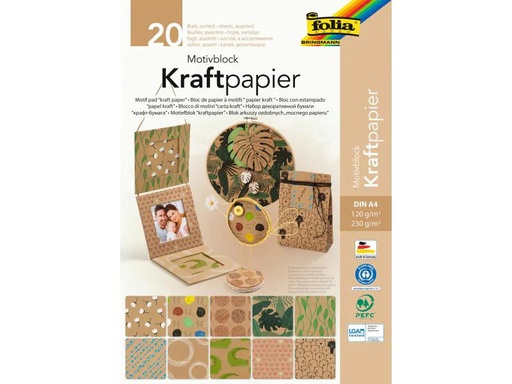 [90083807 1094678] Folia Kraftpapier Motivblock, A4, 20 Blatt Braun
