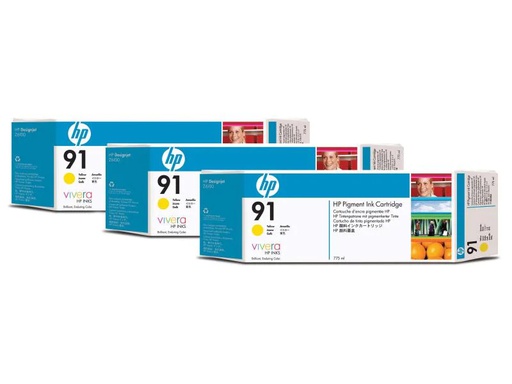 [90083865 887612] HP Tinte Nr. 91 (C9485A) Yellow (3er-Pack)