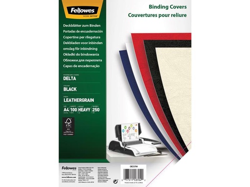 [90084083 56795] Fellowes Einbanddeckel Lederstruktur A4, 250 g/m², 100 Stück, Schwarz