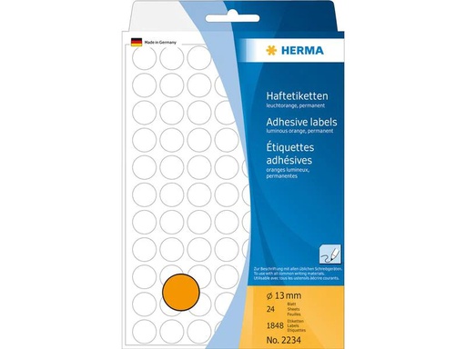 [90085519 1136299] HERMA Vielzweck-Etiketten 2234 Ø 13 mm, 32 Blatt, Orange