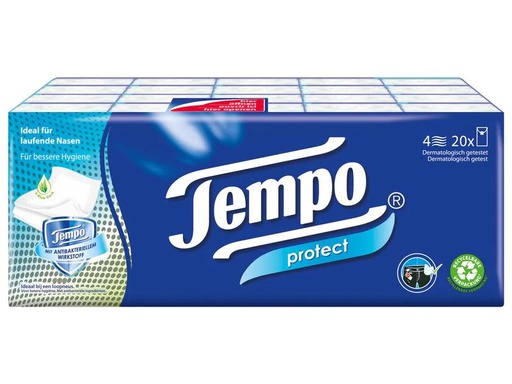 [90086323 479346] Tempo Taschentücher Protect 4-lagig 20 x 9 Stück