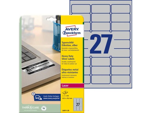 [90086876 129639] Avery Zweckform Typenschild-Etiketten L6011-20 63.5 x 29.6 mm