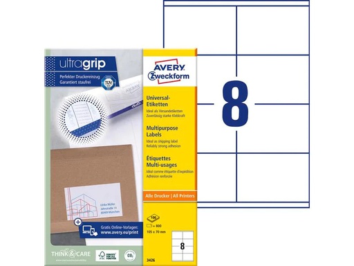 [90087172 926249] Avery Zweckform Universal-Etiketten 3426 105 x 70 mm, 100 Blatt