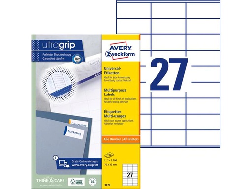 [90087444 95724] Avery Zweckform Universal-Etiketten 3479 70 x 32 mm, 100 Blatt