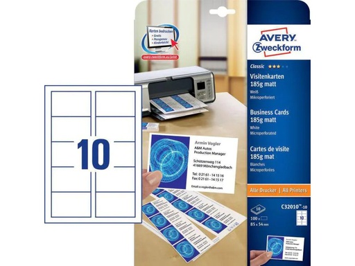 [90008838 926343] Avery Zweckform Visitenkarten-Etiketten Laser 85 x 54 mm 100 Stück