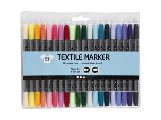[90089355 1095868] Creativ Company Textilmarker 2.3 + 3.6 mm Mehrfarbig, 20 Stück