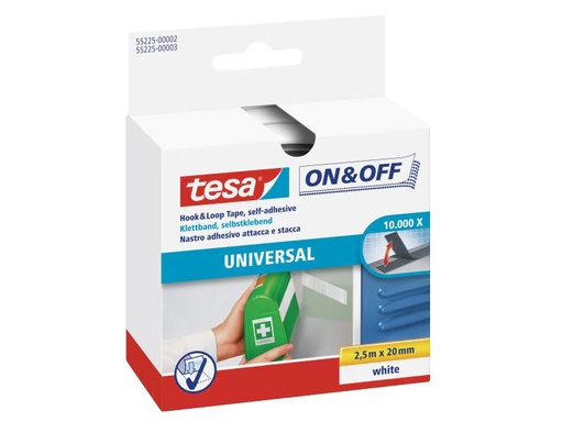 [90089459 339083] tesa Klettband-Rolle On &amp; Off 20 mm x 2.5 m, Weiss