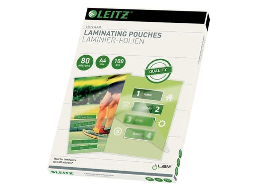 [90091258 627365] Leitz Laminierfolie A4, 80 µm, 100 Stück, Glänzend
