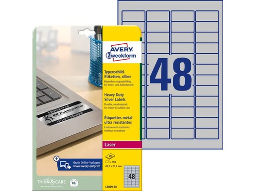 [90091289 129678] Avery Zweckform Typenschild-Etiketten L6009-20 45.7 x 21.2 mm