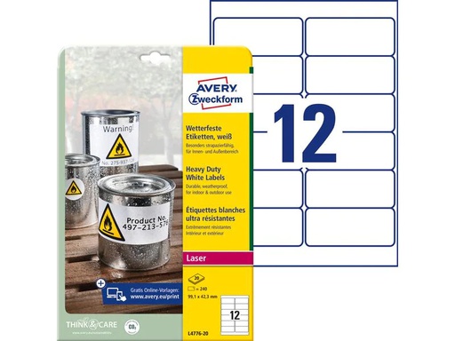 [90091742 926317] Avery Zweckform Universal-Etiketten L4776-20 Wetterfest