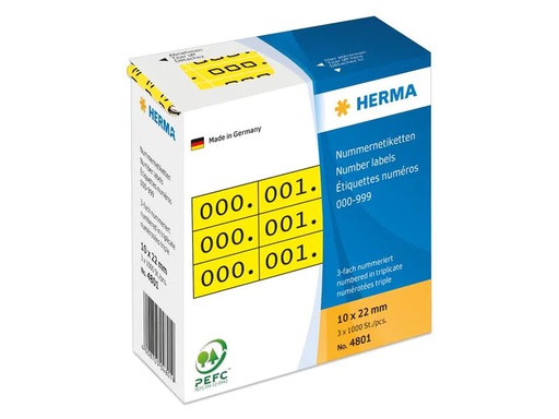 [90092020 1123686] HERMA Nummer-Etiketten 4801 10 x 22 mm, Gelb