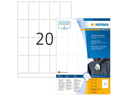 [90092491 1060475] HERMA Textil-Etiketten 6871 42 x 70 mm, 2000 Anhänger