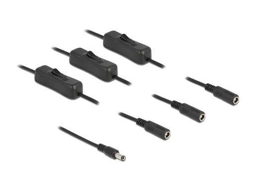 [90009232 1198607] Delock Hohlstecker Kabel DC 5.5 x 2.1 mm zu 3 x DC mit Schalter 1 m