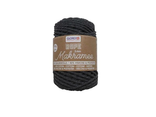 [90092598 1162209] Glorex Wolle Makramee Rope gedreht 3 mm, 250 g, Anthrazit