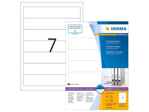 [90009242 1060684] HERMA Ordneretiketten 4283  192 x 38 mm permanent, Weiss