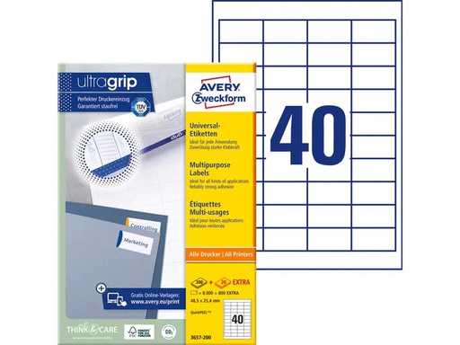 [90092667 95732] Avery Zweckform Universal-Etiketten 3657 48.5 x 25.4 mm, 100 Blatt