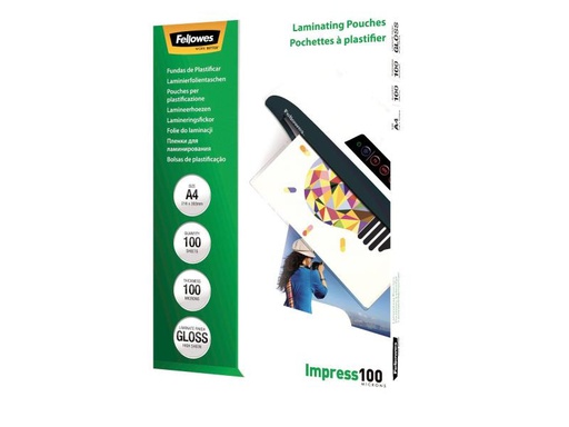 [90092729 56594] Fellowes Laminierfolie A4, 100 µm, 100 Stück, Glänzend