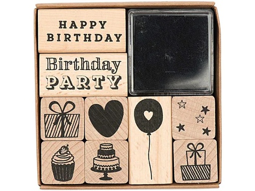 [90093088 1167119] Rico Design Stempelset Happy Birthday mit Kissen schwarz