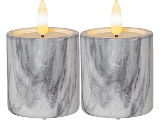 [90093556 1160566] Star Trading LED-Kerze Pillar Flamme Marble Ø 5.5 x 9 cm, Grau, 2 Stk