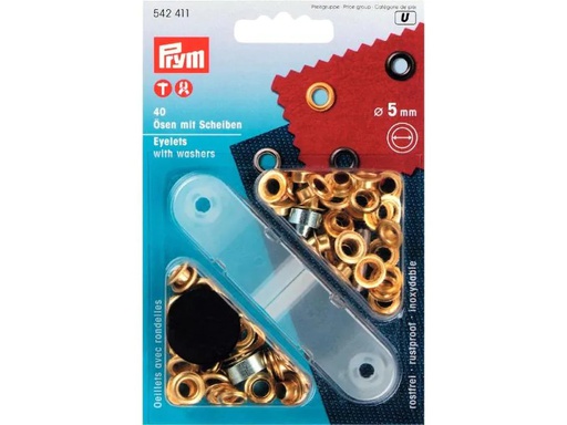 [90093950 1087995] Prym Ösen + Scheiben 5 mm, Gold, 40 Stück