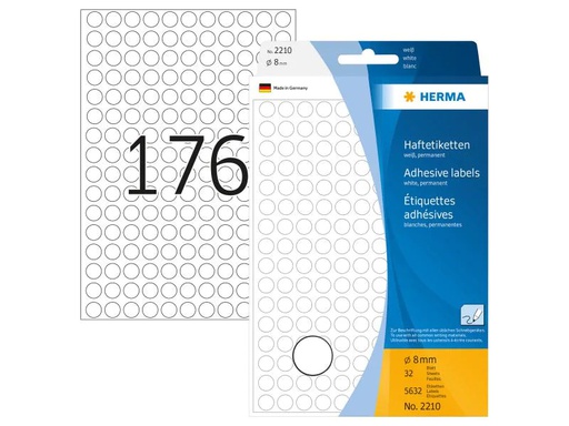 [90094034 1092651] HERMA Vielzweck-Etiketten 2210 Ø 8 mm, Weiss, 32 Blatt