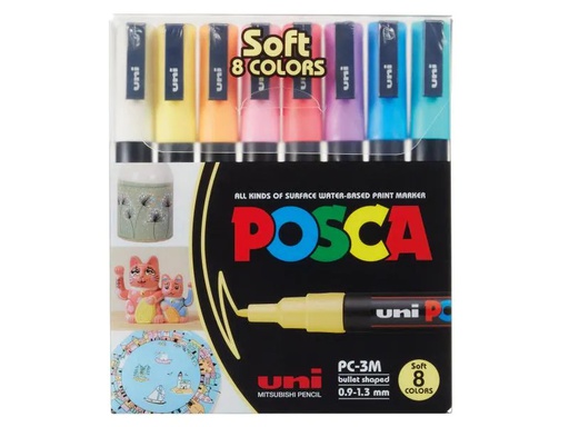 [90094162 1004355] Uni Permanent-Marker POSCA Softcolors 0.9 - 1.3 mm, 8 Stück