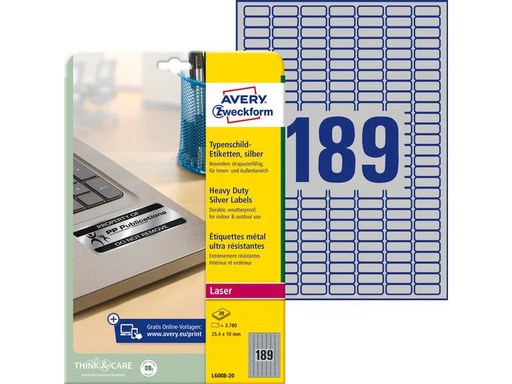 [90094673 926314] Avery Zweckform Typenschild-Etiketten L6008-20 25.4 x 10 mm