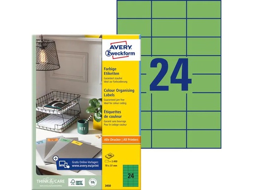 [90095104 926280] Avery Zweckform Universal-Etiketten 3450 70 x 37 mm, Grün