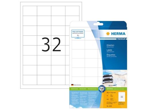 [90096310 1085850] HERMA Universal-Etiketten 4200 48.3 x 33.8 mm, 800 Etiketten