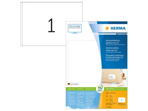 [90096651 1092461] HERMA Universal-Etiketten 8690 148.5 x 205 mm, 400 Etiketten