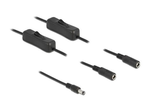 [90096809 1198608] Delock Hohlstecker Kabel DC 5.5 x 2.1 mm zu 2 x DC mit Schalter 1 m