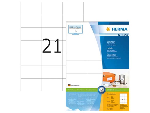 [90097954 1165201] HERMA Universal-Etiketten Premium 4668 70 x 42.3 mm, 100 Blatt